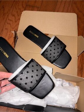 Fashion Nova Black Polka Dot Slide Sandals